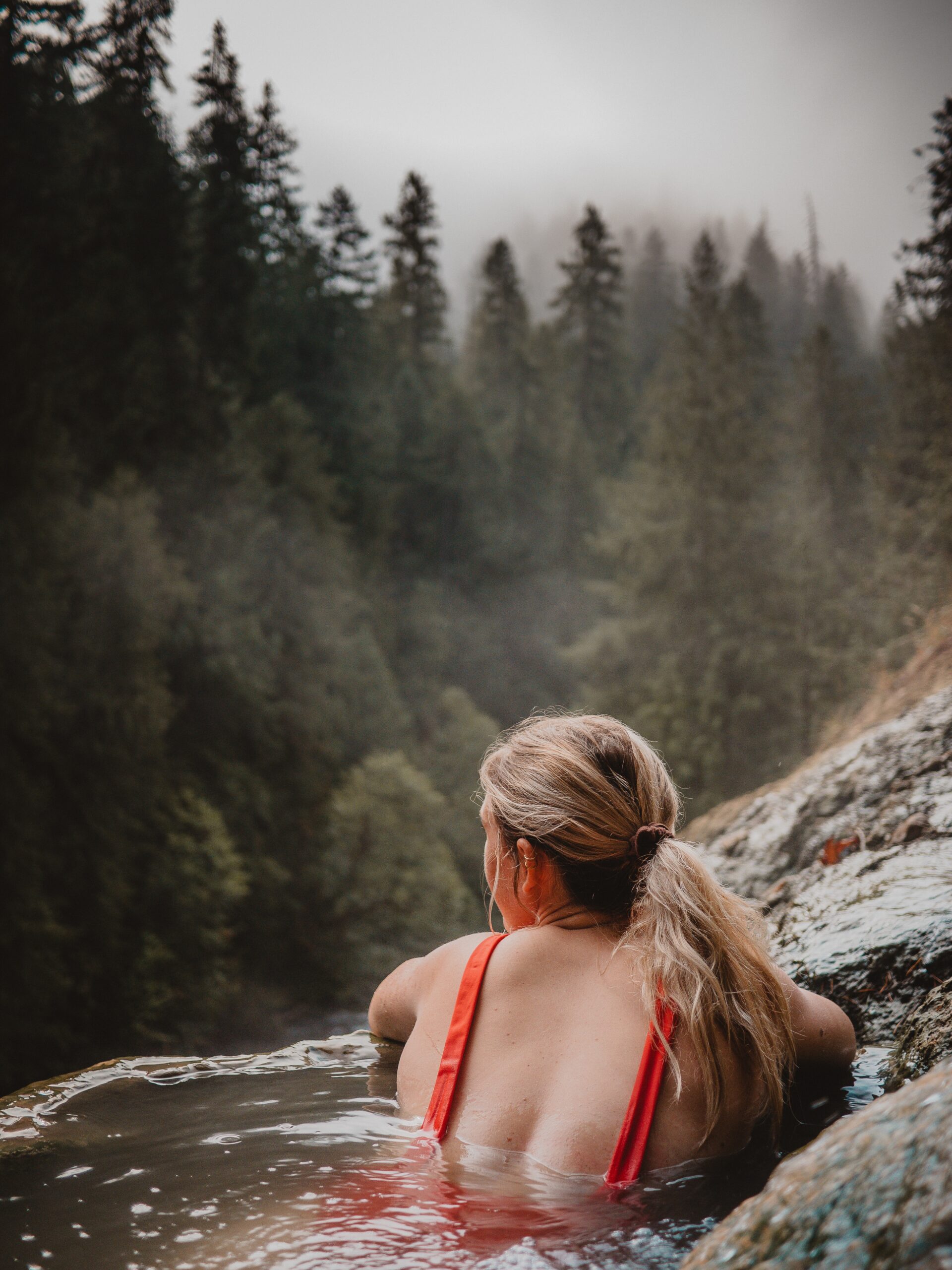 Woman in hot springs