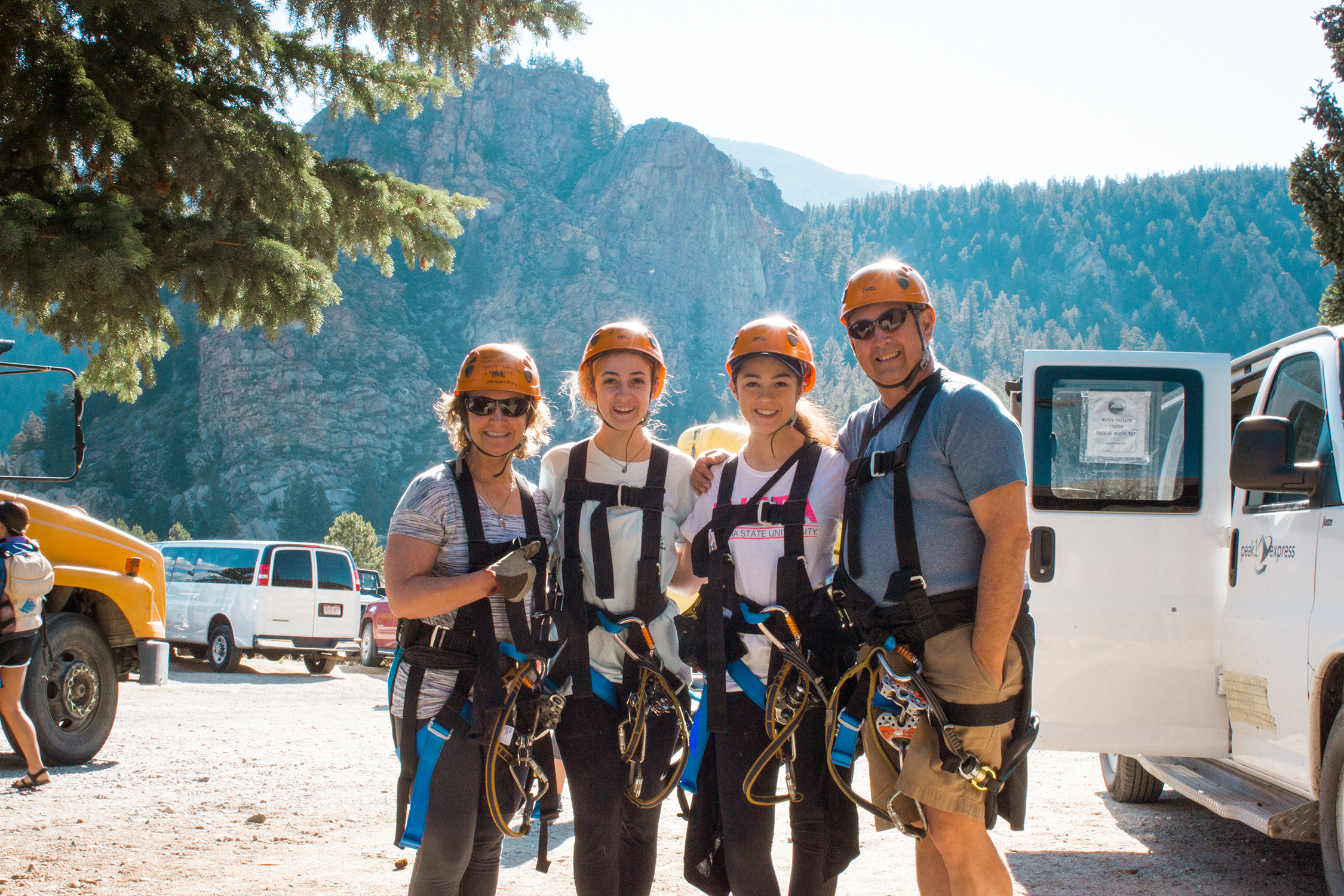 Family on ziplining course