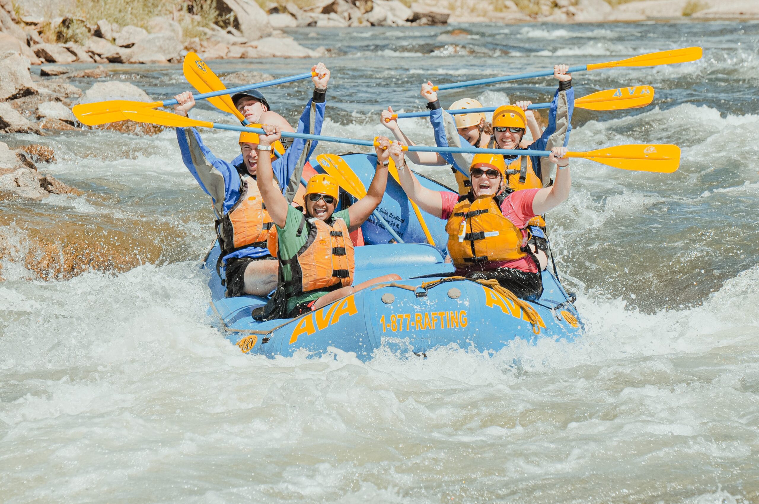Rafters holding paddles up