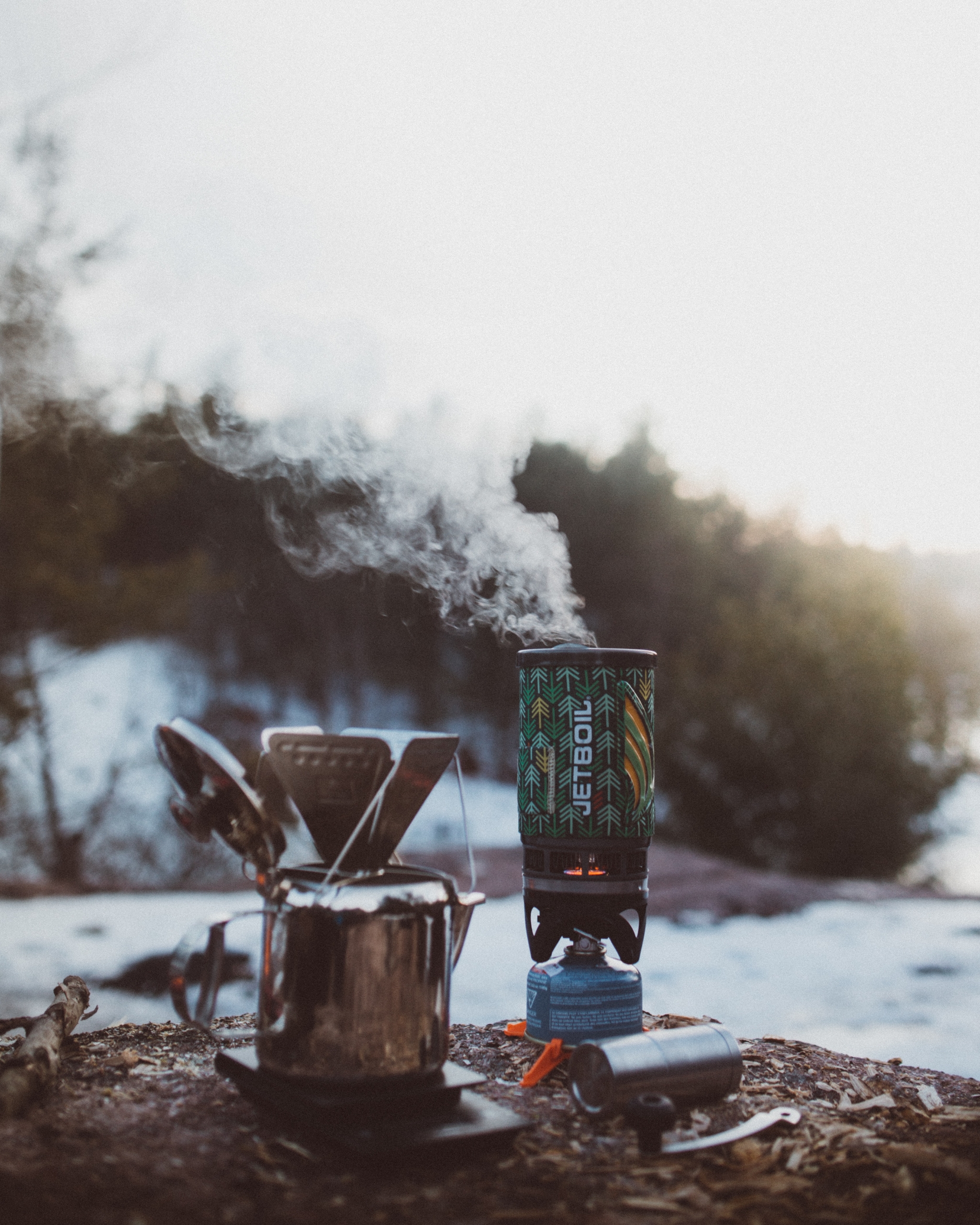 winter stove outside at camping site