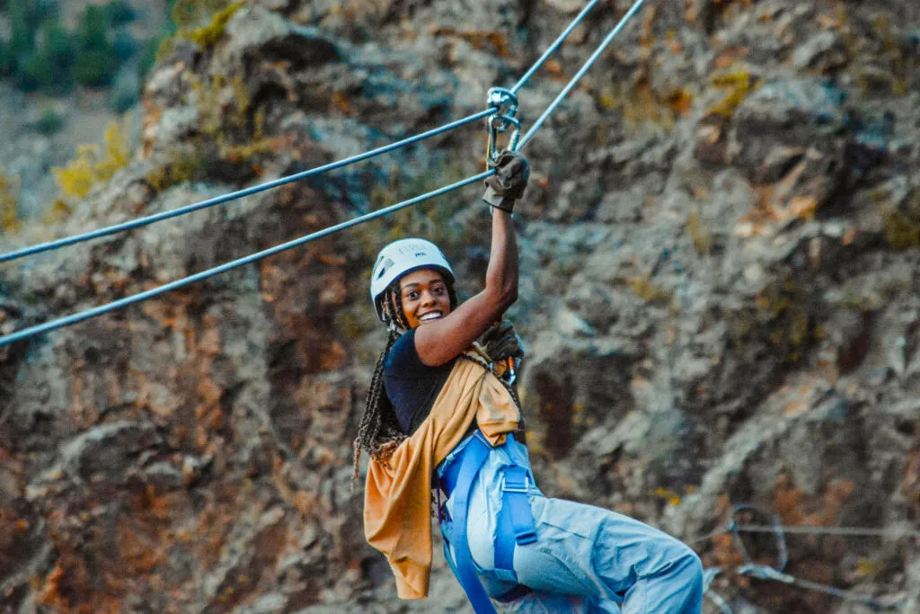 Woman on zipline in Colorado.