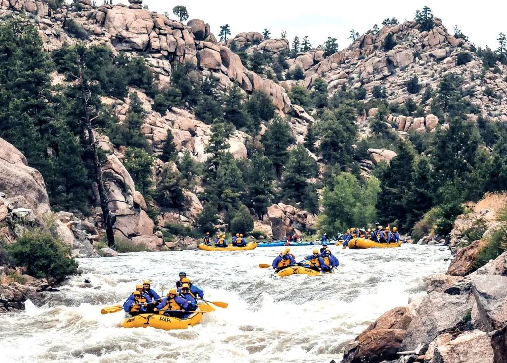 River rafts on a rafting trip.