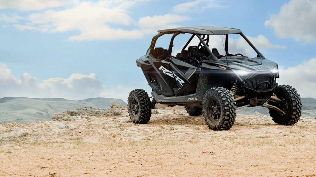 RZR UTV at the top of a mountain trail.