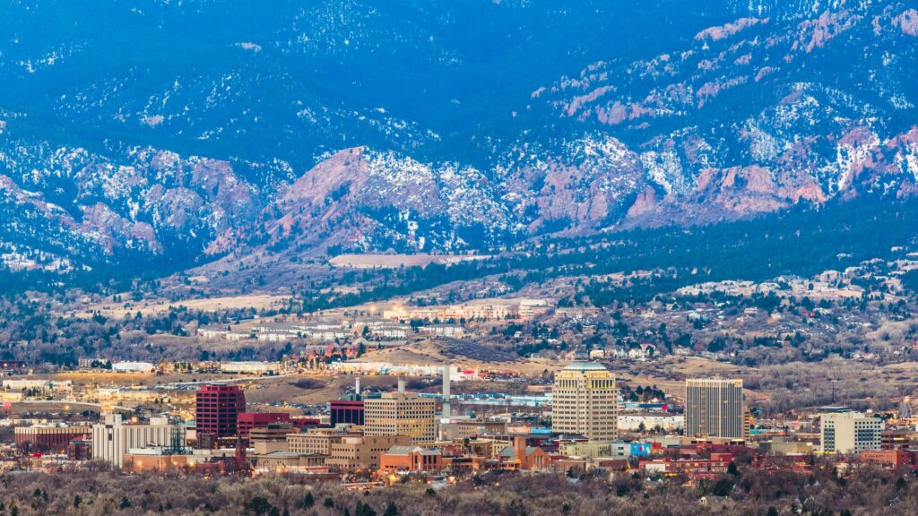 Colorado Springs and mountains in distance