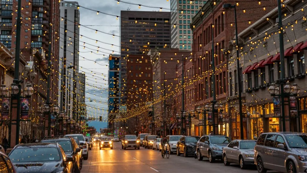 lights across the street in downtown Denver