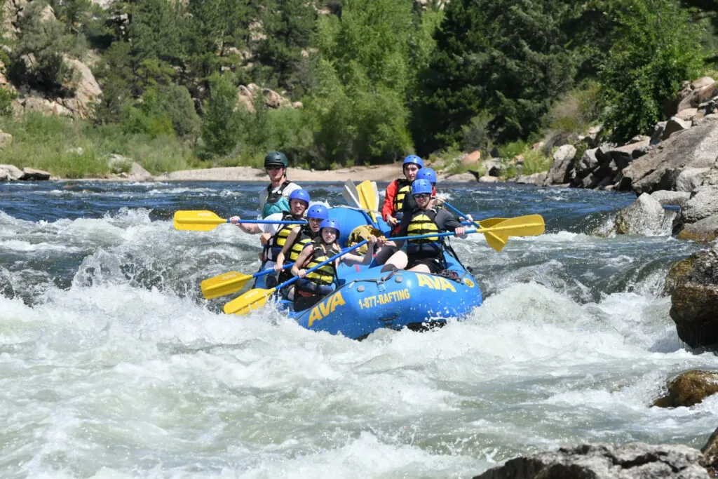 Large group on a rafting adventure.