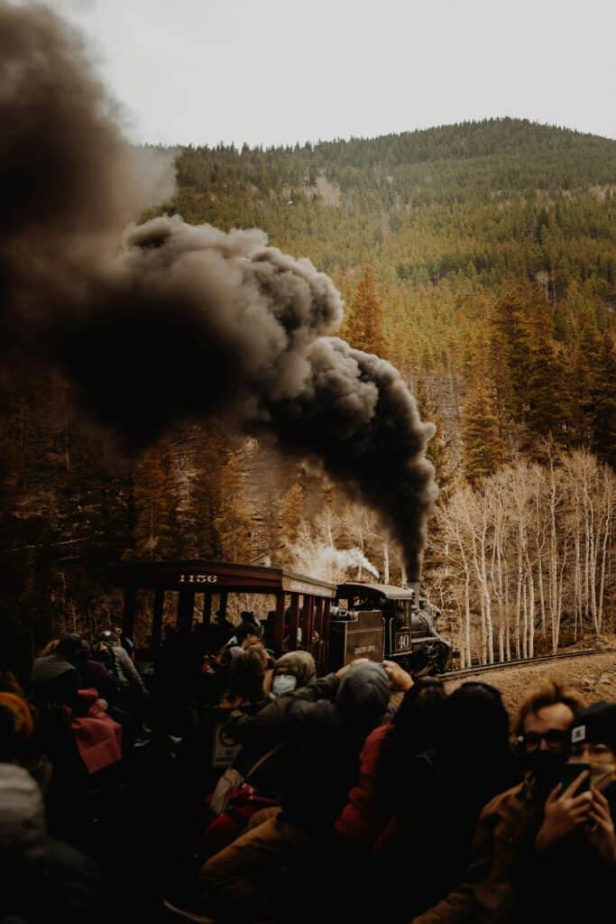 Georgetown Loop train winding through Colorado mountains.