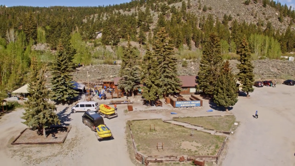 aerial view of AVA Buena Vista outpost and mountains in background