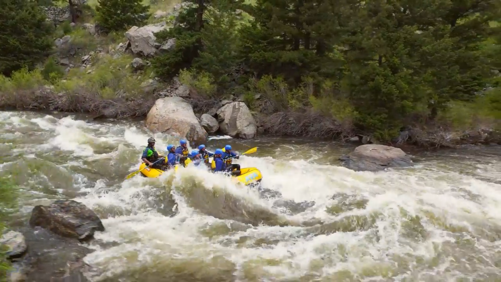 group rafting through splashy whitewater down the Arkansas River