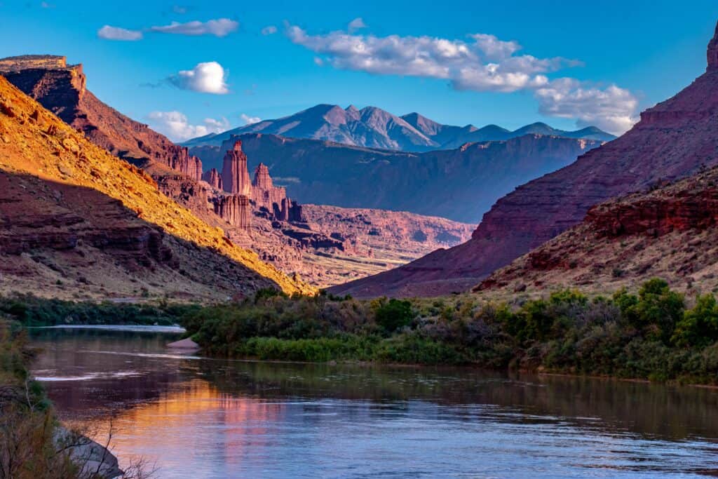 fisher towers in moab during golden hour